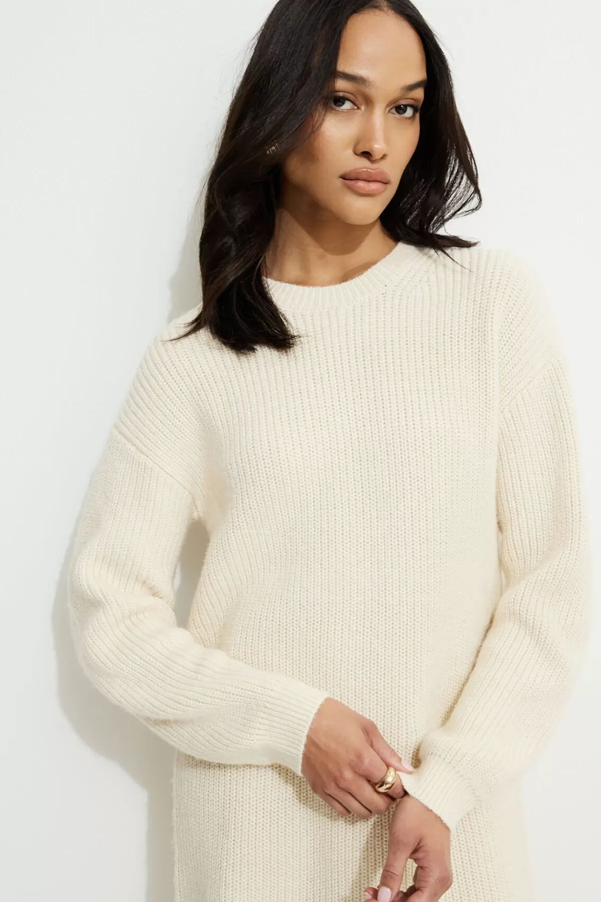 Dynamite Ribbed Mini Sweater Dress White Sale