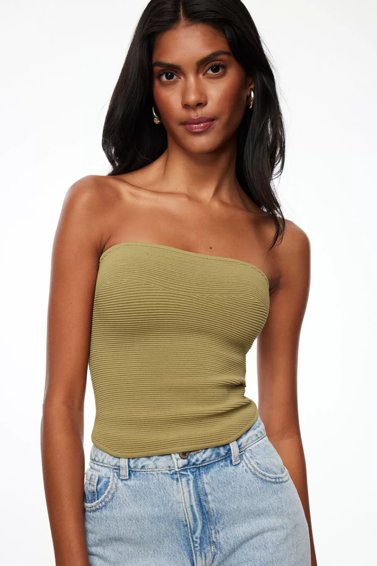 Dynamite Ribbed Tube Top Brown Cheap