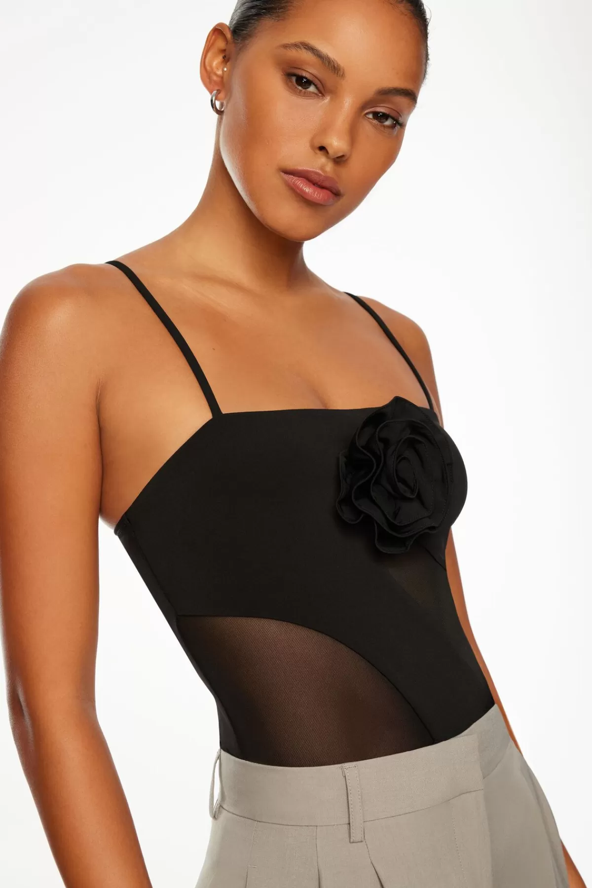 Dynamite Rosette Mesh Bodysuit Black Best Sale