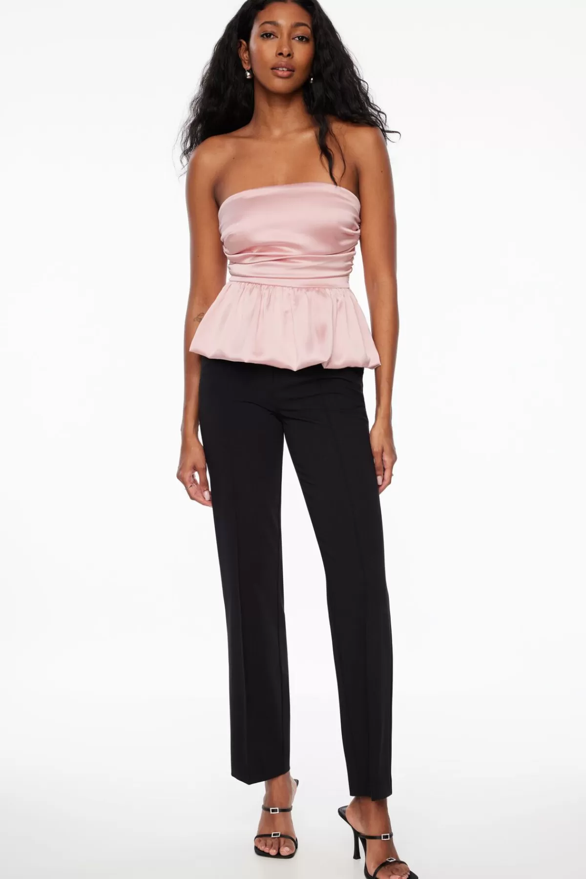 Dynamite Ruched Peplum Satin Top Pink Shop