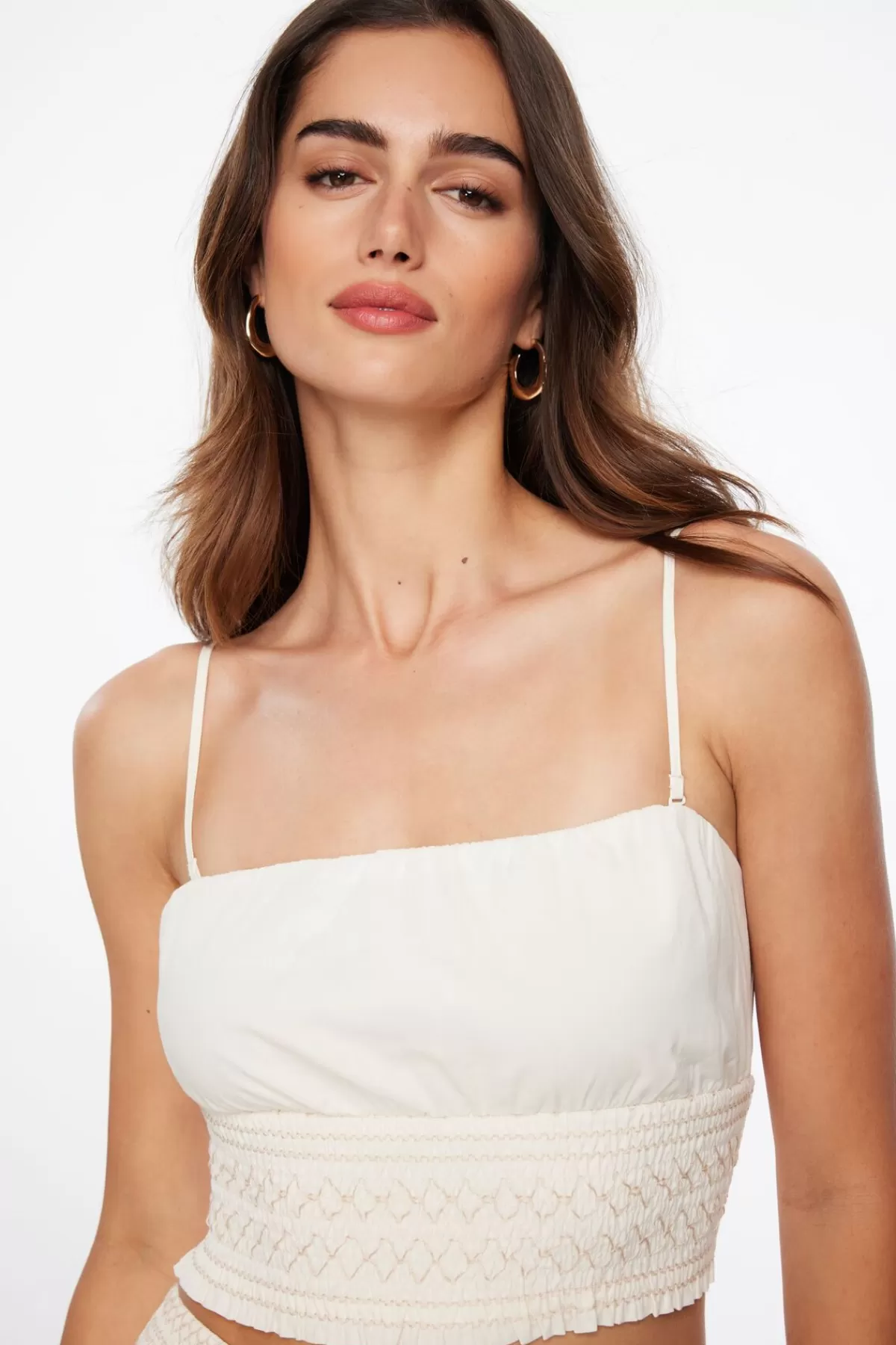 Dynamite Ruched Smocked Tube Top White Best Sale