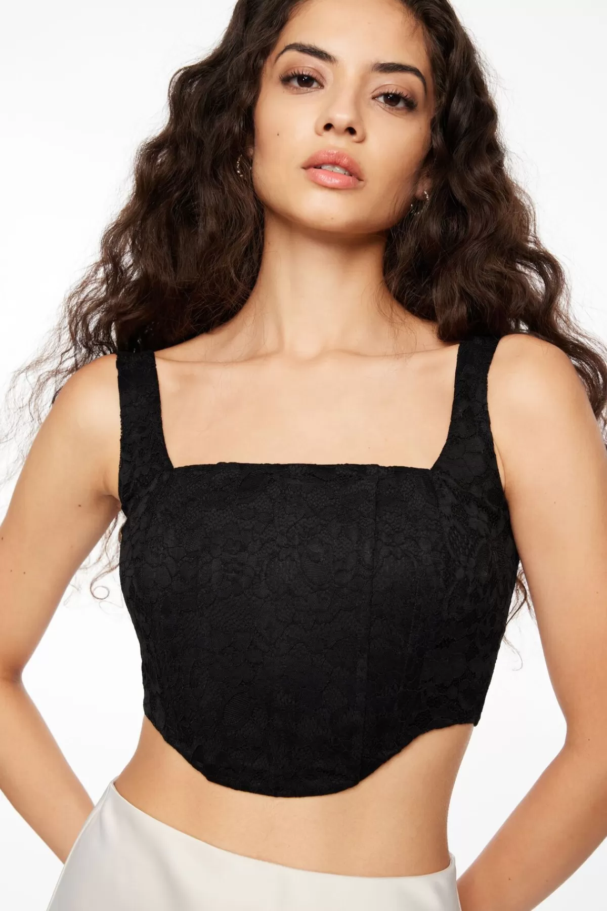 Dynamite Saige Lace Square Neck Corset Top Black Outlet