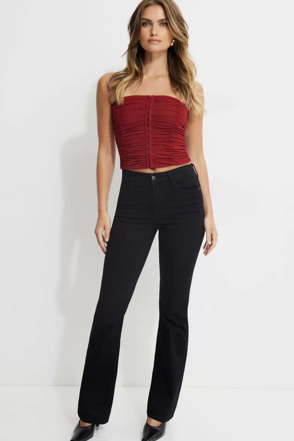 Dynamite Salma Ruched Mesh Bustier Top Red Online