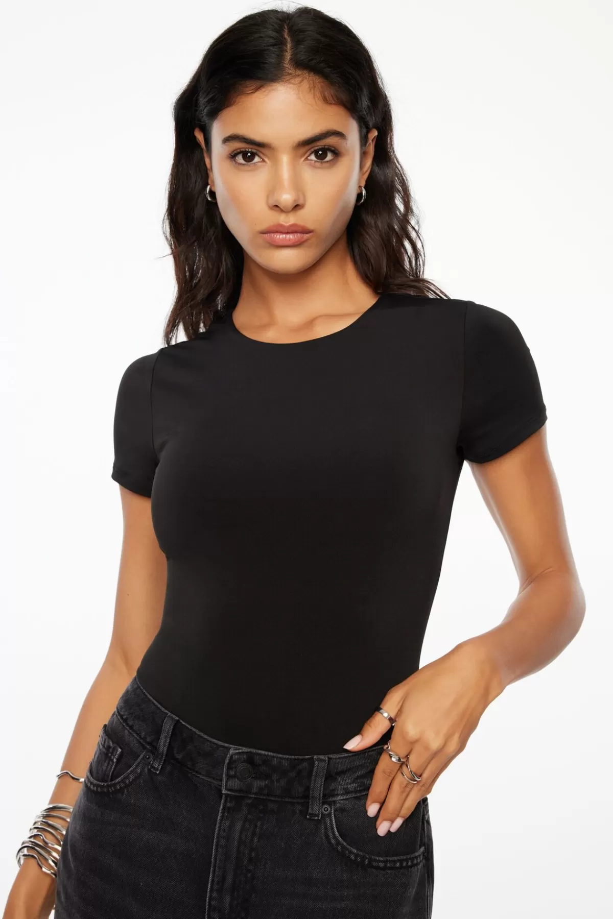 Dynamite Sculpt Short Sleeve Crew Neck Bodysuit Black Sale