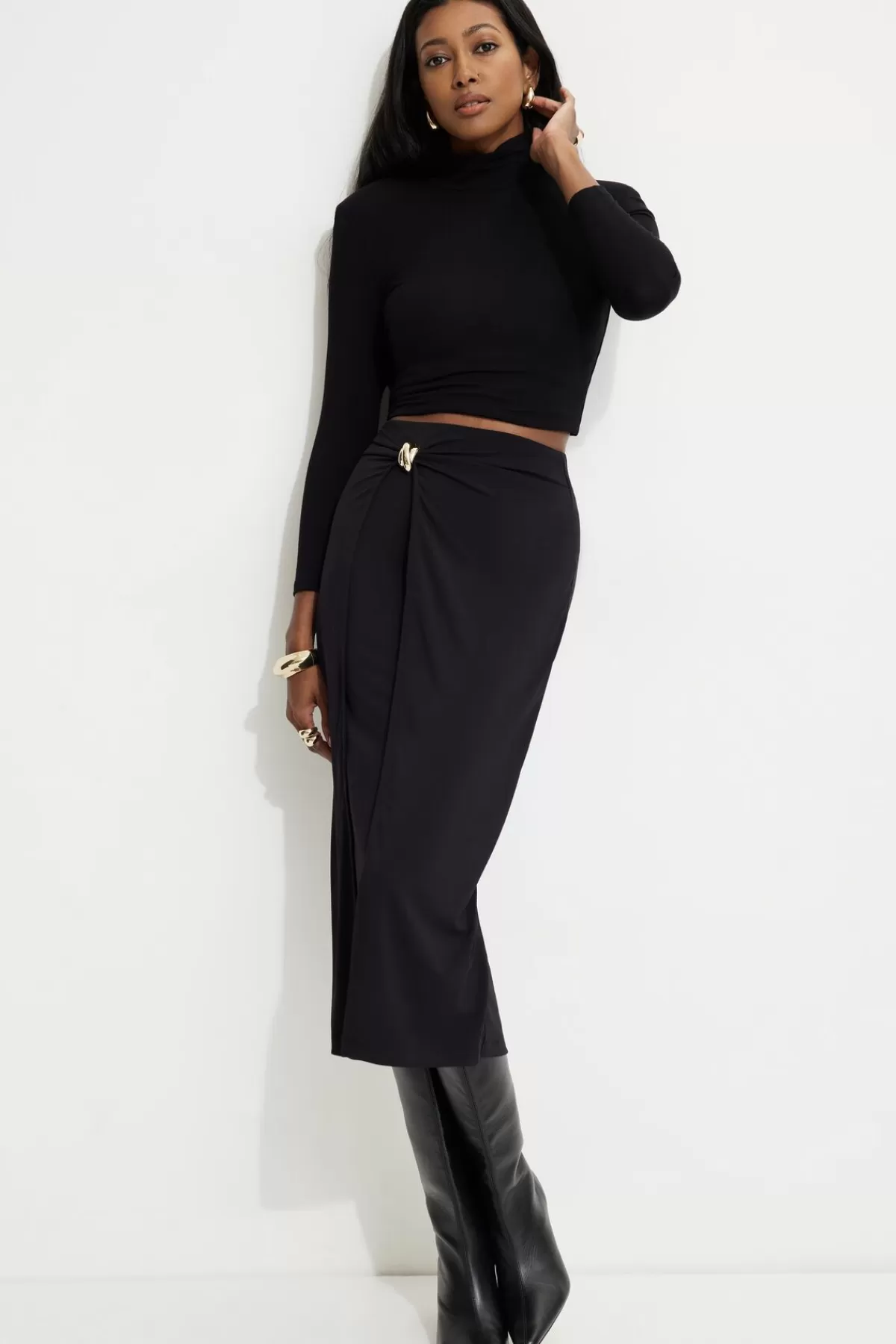 Dynamite Sculpt Wrap Midi Skirt Black Cheap