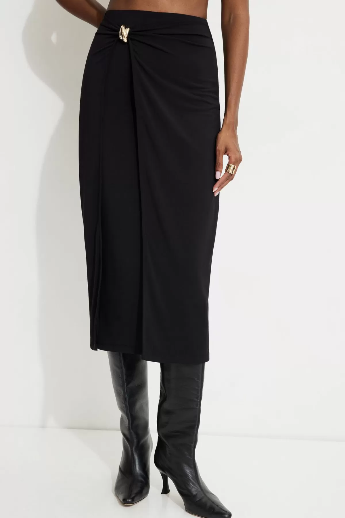 Dynamite Sculpt Wrap Midi Skirt Black Cheap