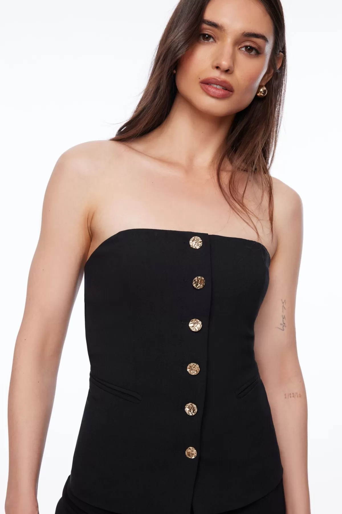 Dynamite Sculptural Button Bustier Top Black Store