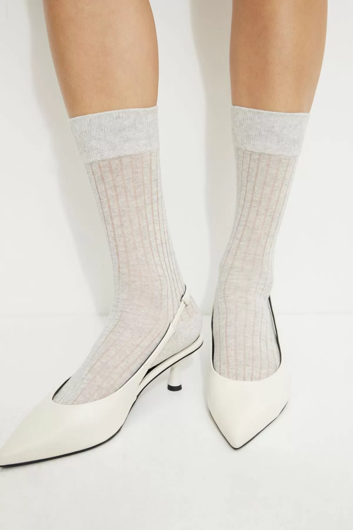 Dynamite Semi Sheer Calf High Socks Gray Hot