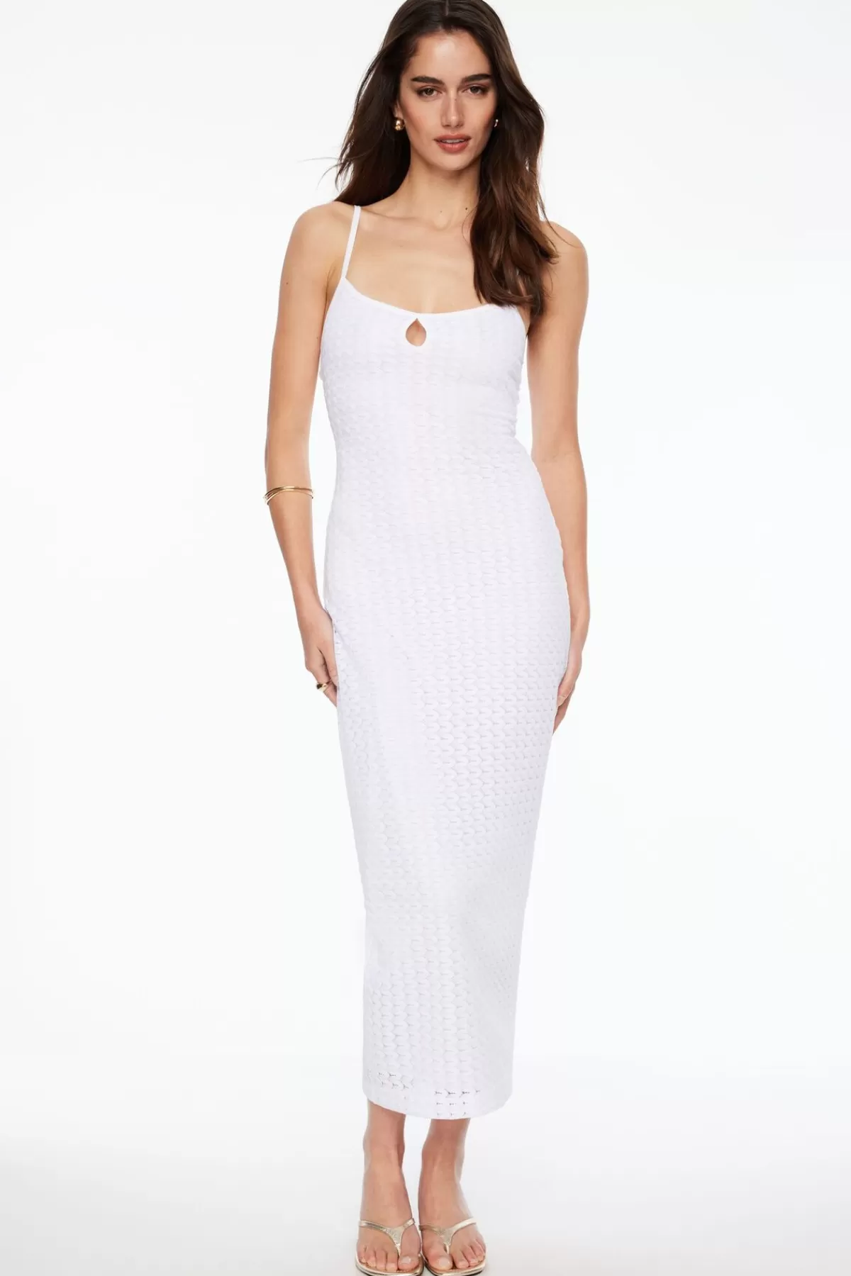 Dynamite Sheer Keyhole Cami Midi Dress White Clearance