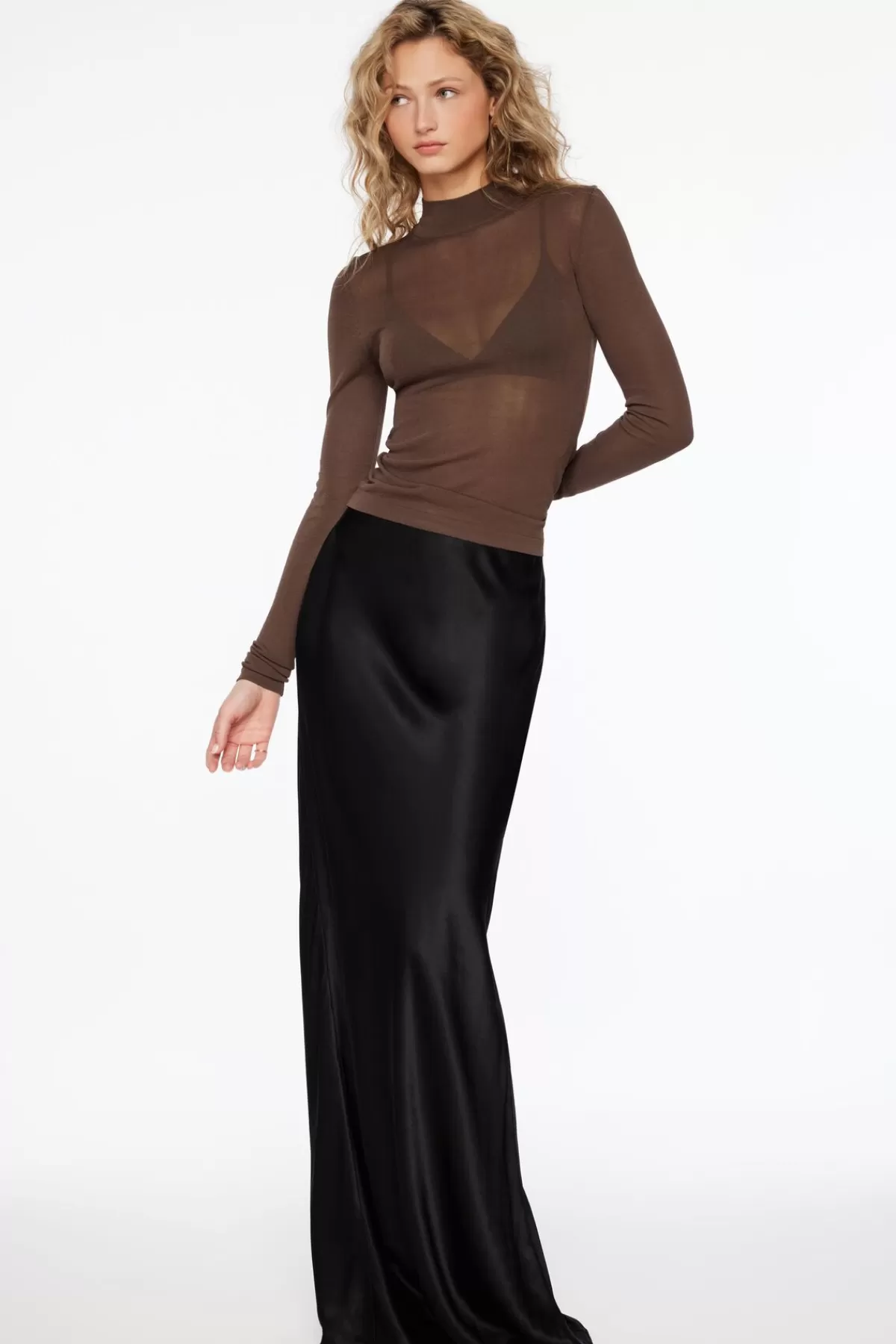 Dynamite Sheer Turtleneck Sweater Brown Clearance