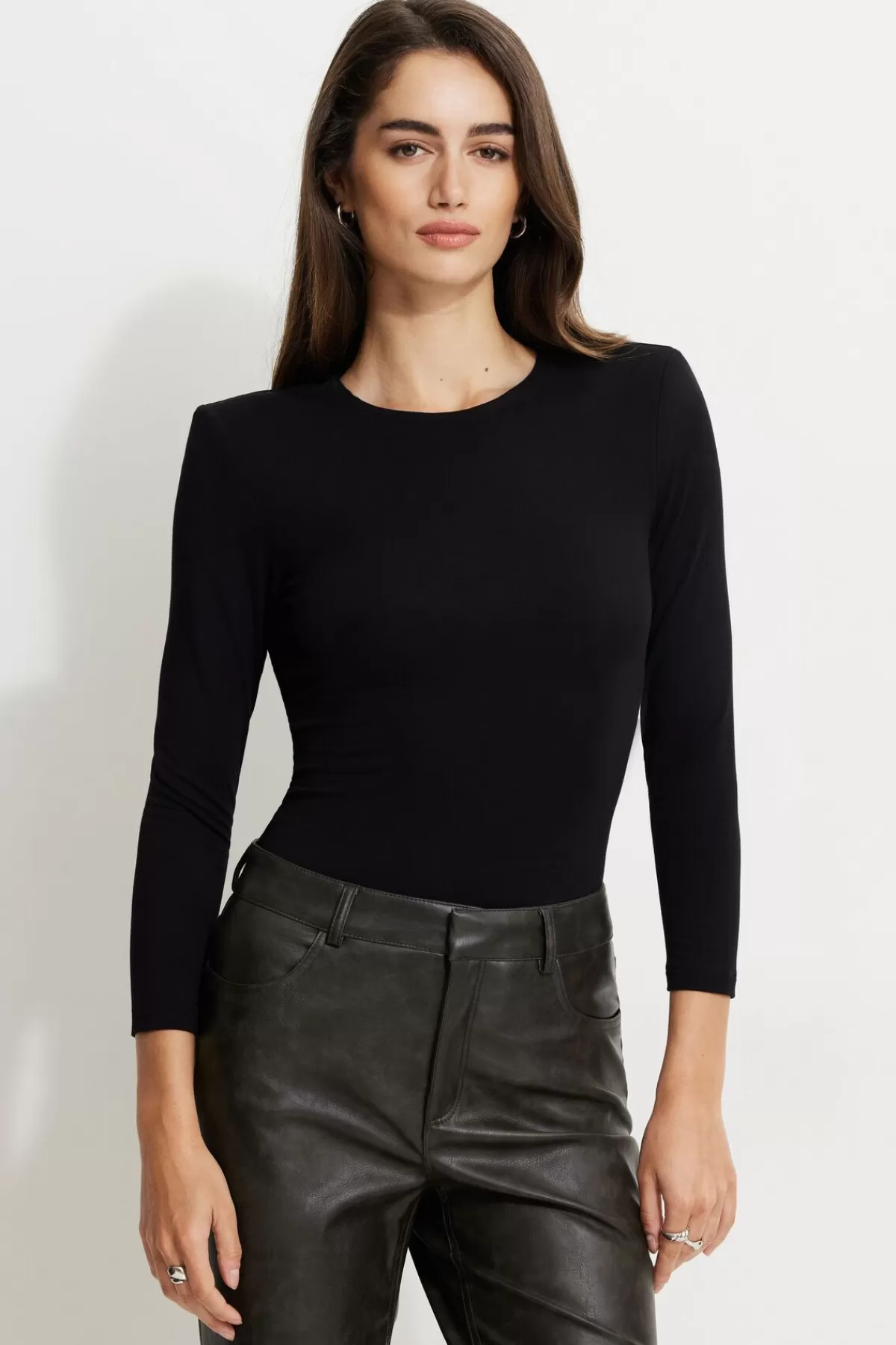 Dynamite Shoulder Pad Crewneck Top Black Clearance