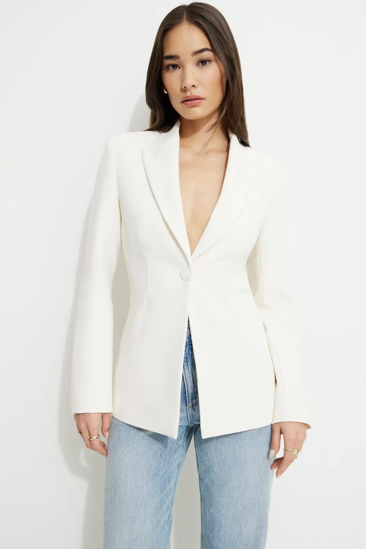 Dynamite Single Button Fitted Blazer White Online