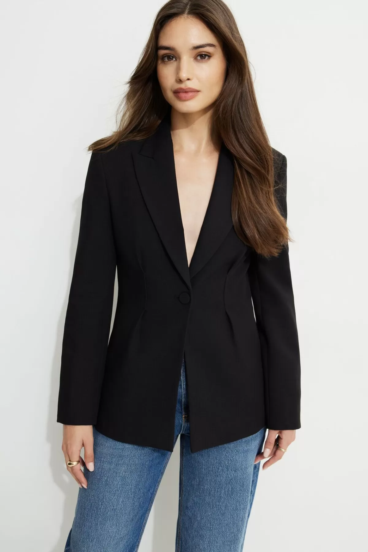 Dynamite Single Button Fitted Blazer Black Fashion