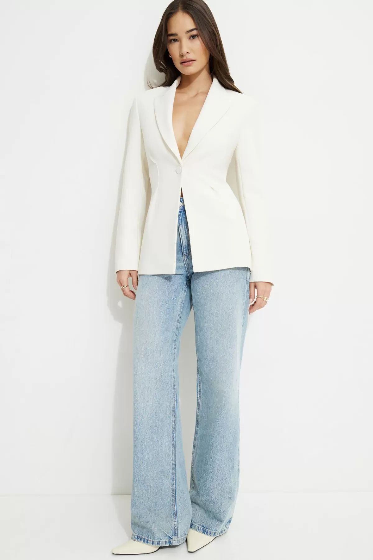 Dynamite Single Button Fitted Blazer White Online