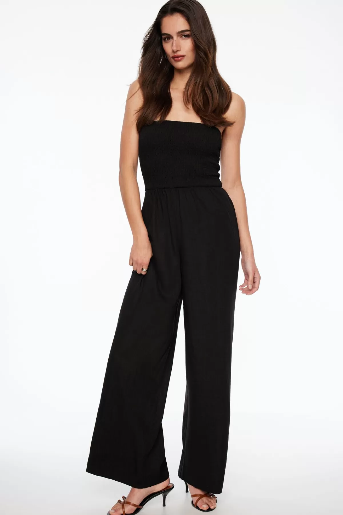 Dynamite Smocked Linen Tube Jumpsuit Black Best