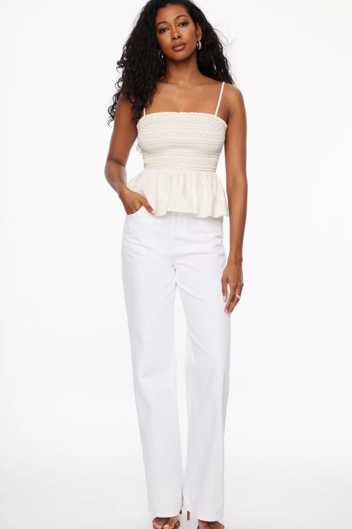 Dynamite Smocked Peplum Cami White Shop