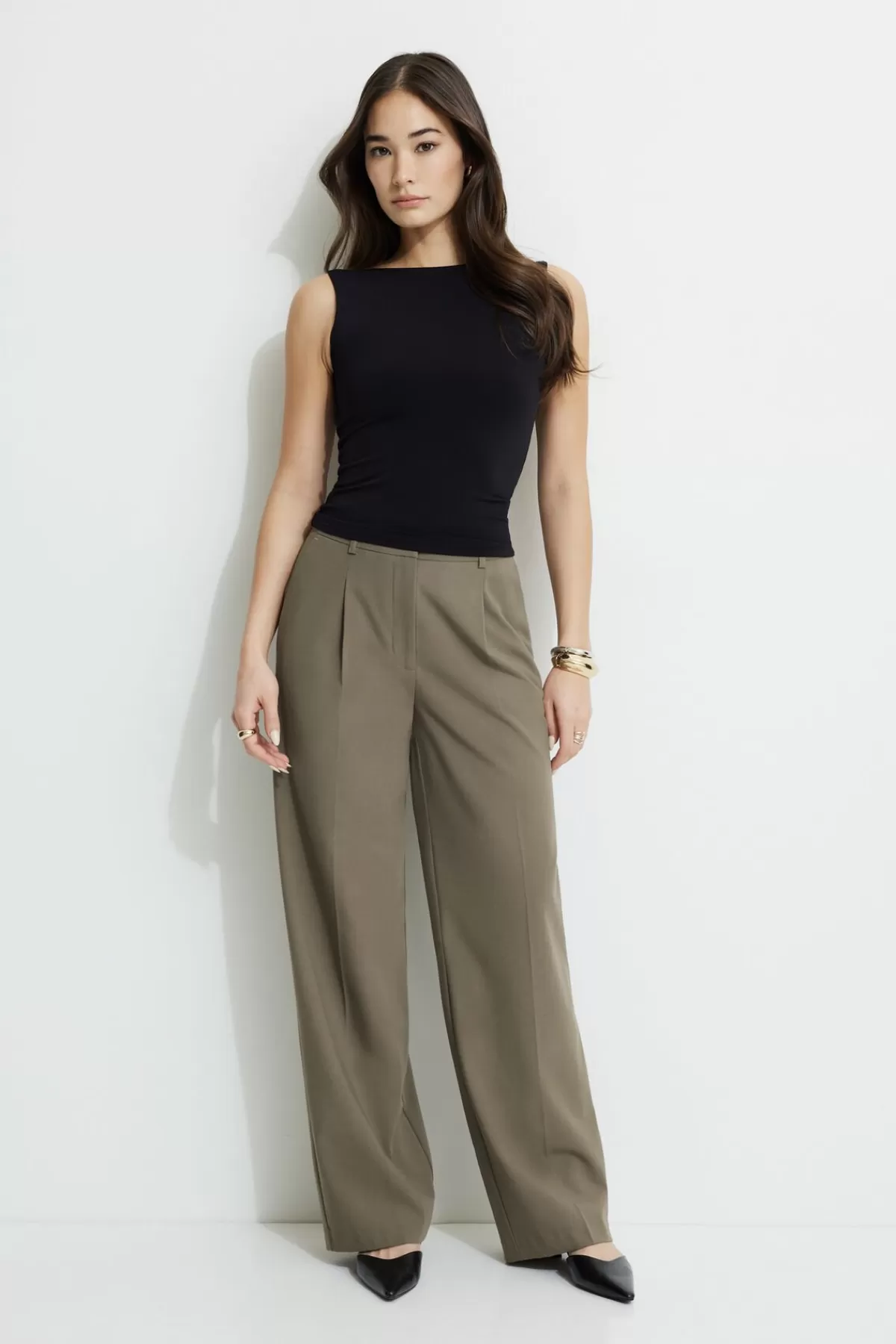 Dynamite Sofia Pleated Straight Leg Pants Brown Online