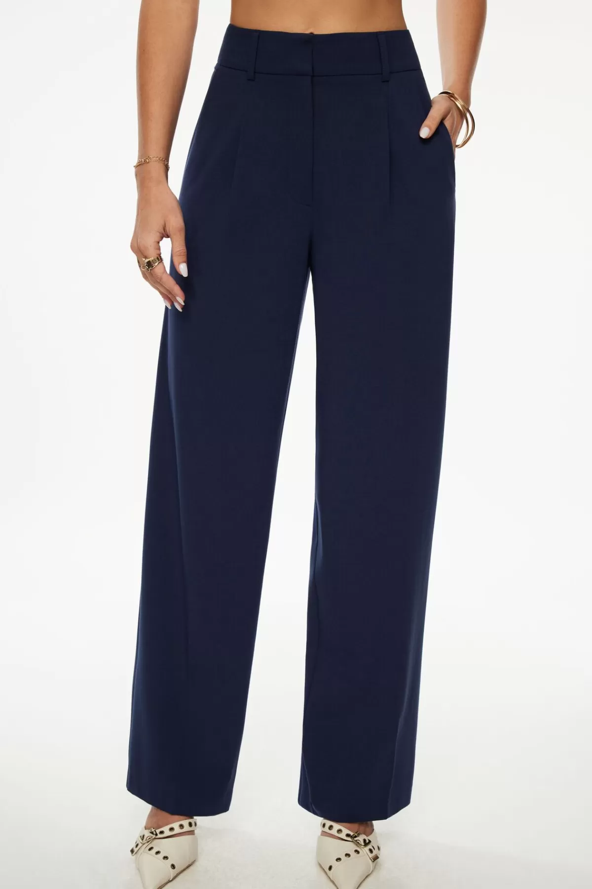 Dynamite Sofia Pleated Straight Leg Pants Blue Online