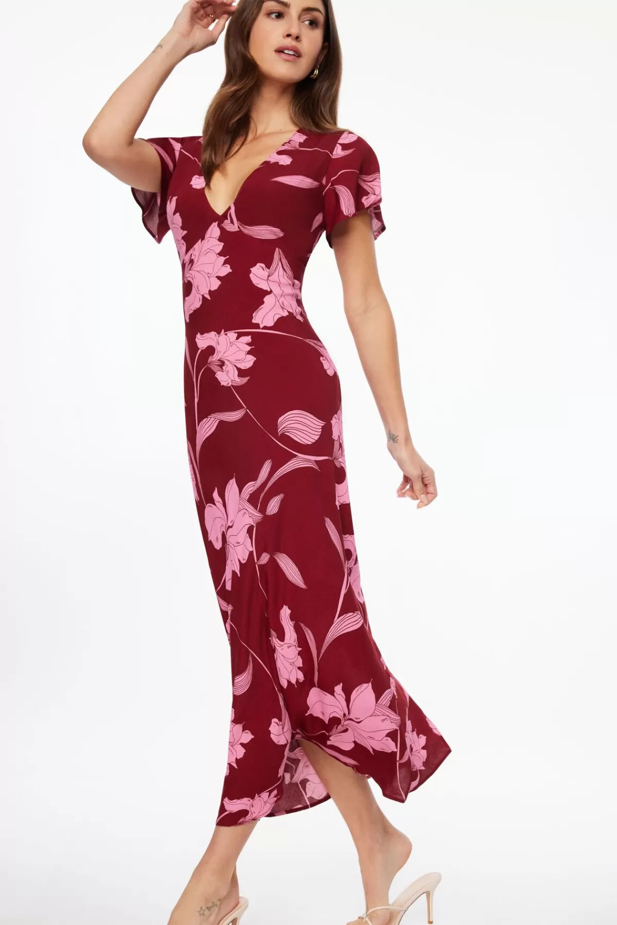 Dynamite Soraya Floral Maxi Dress Burgundy Cheap