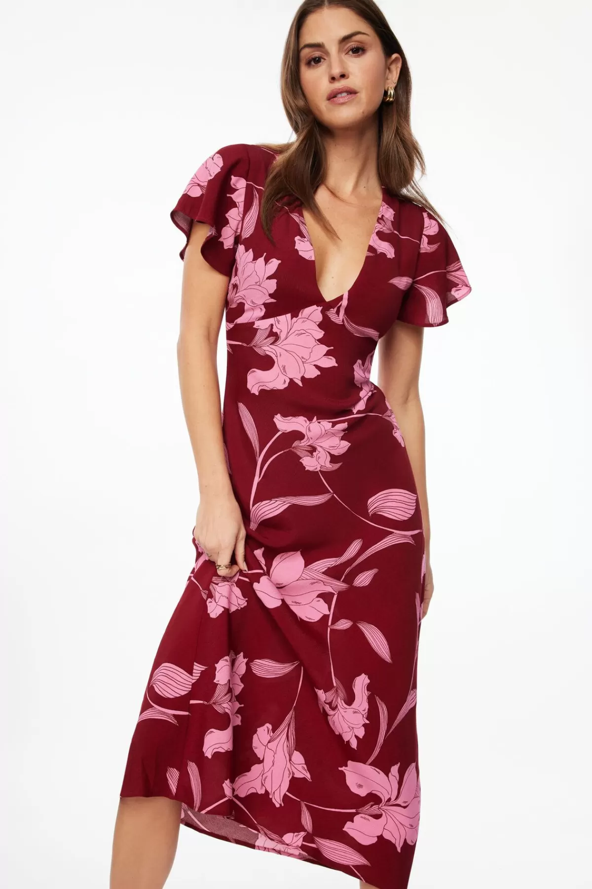 Dynamite Soraya Floral Maxi Dress Burgundy Cheap