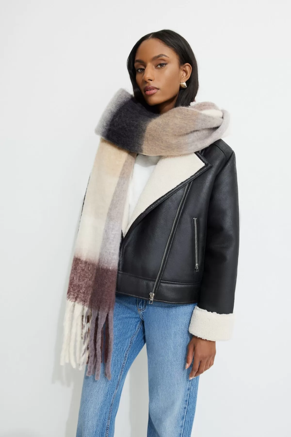 Dynamite Super Oversized Plaid Scarf Brown Store