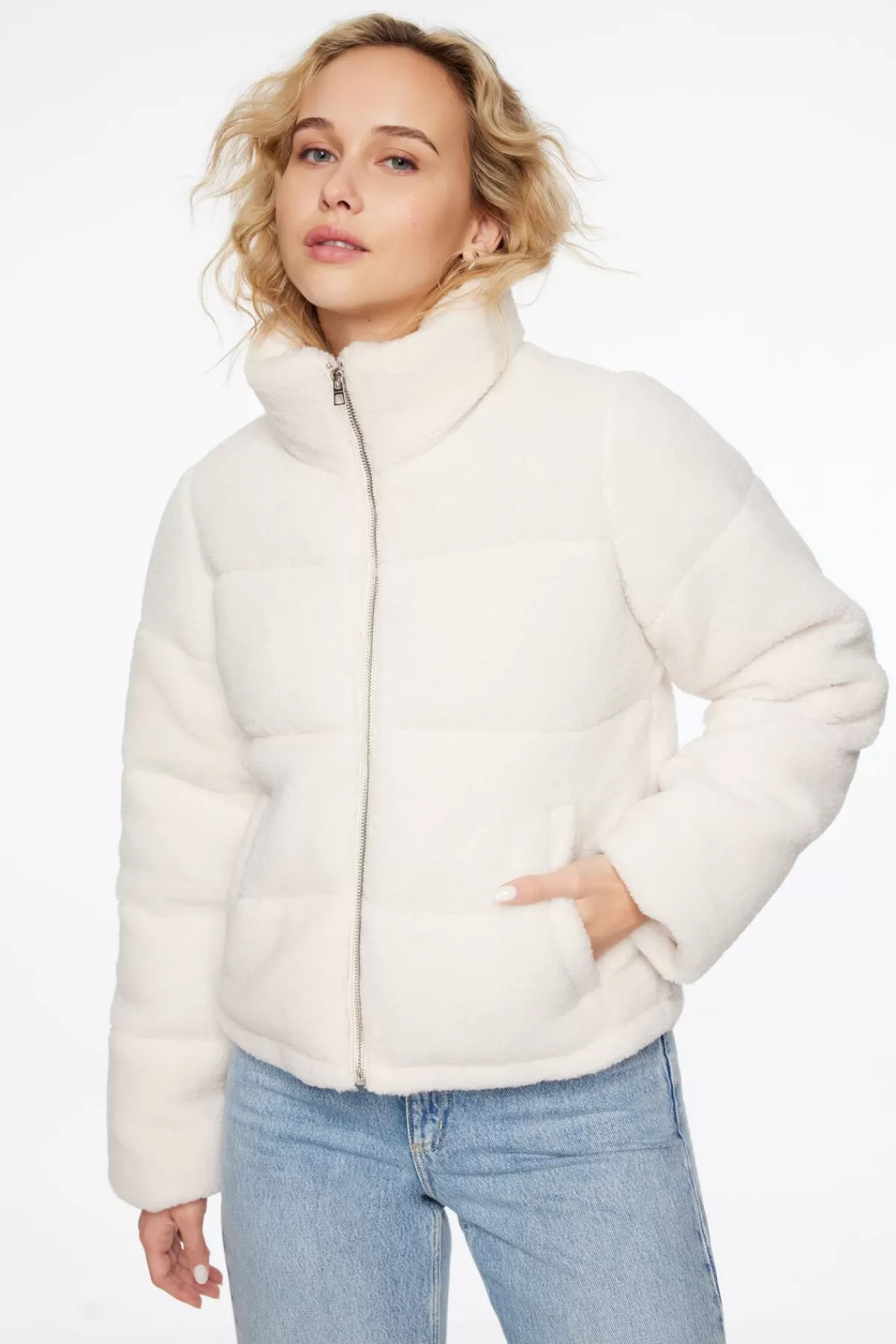 Dynamite Teddy Puffer Jacket White Cheap