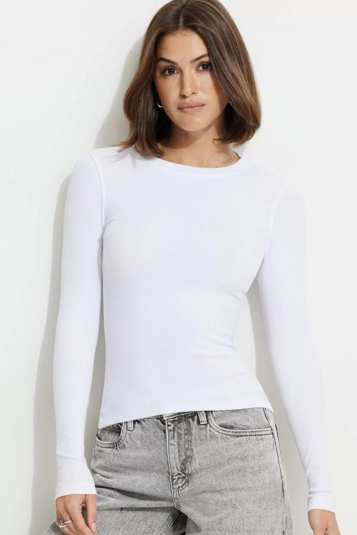 Dynamite Tedi Ribbed Long Sleeve T Shirt White Hot