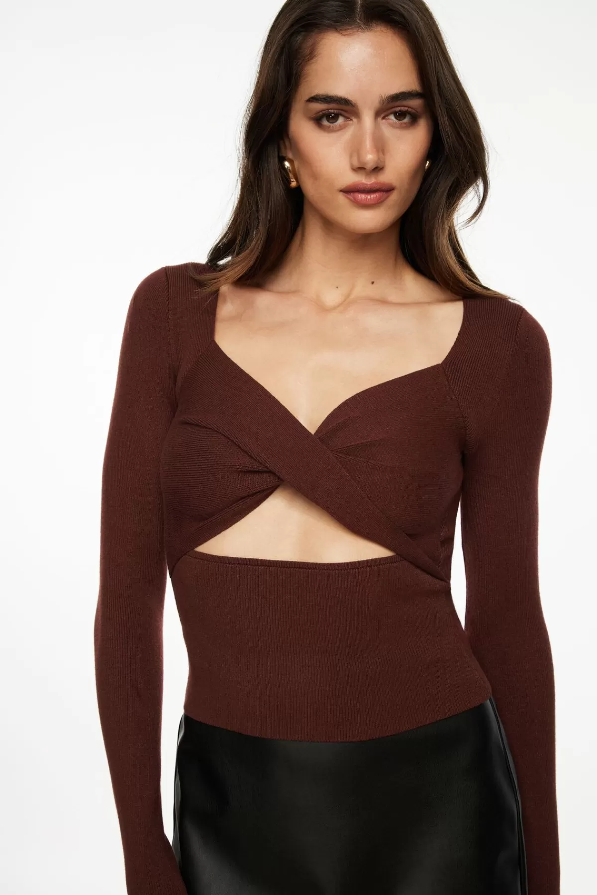 Dynamite Twisted Cutout Sweater Burgundy Clearance