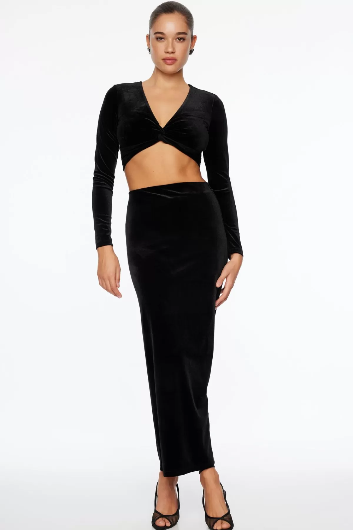 Dynamite Velvet Deep V-Neck Crop Top Black Best