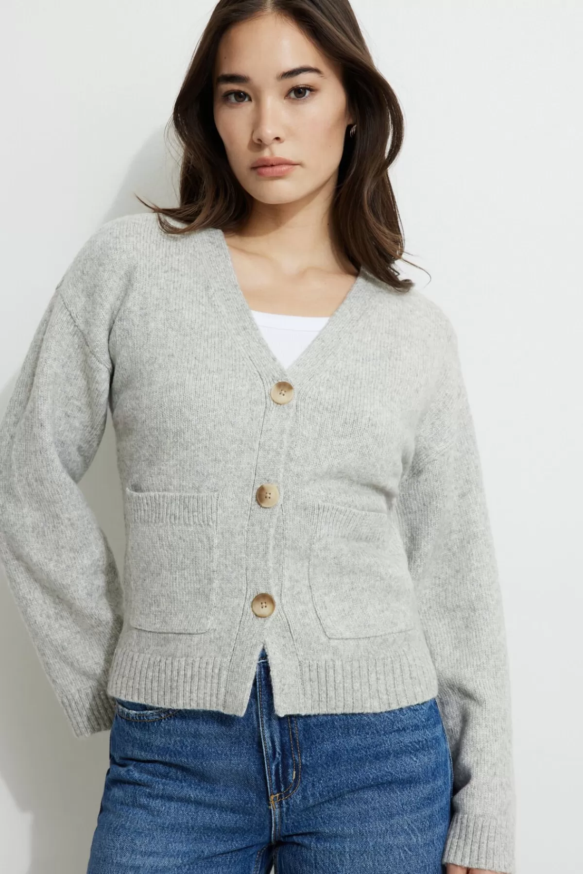 Dynamite V-Neck Button Cardigan Gray Online