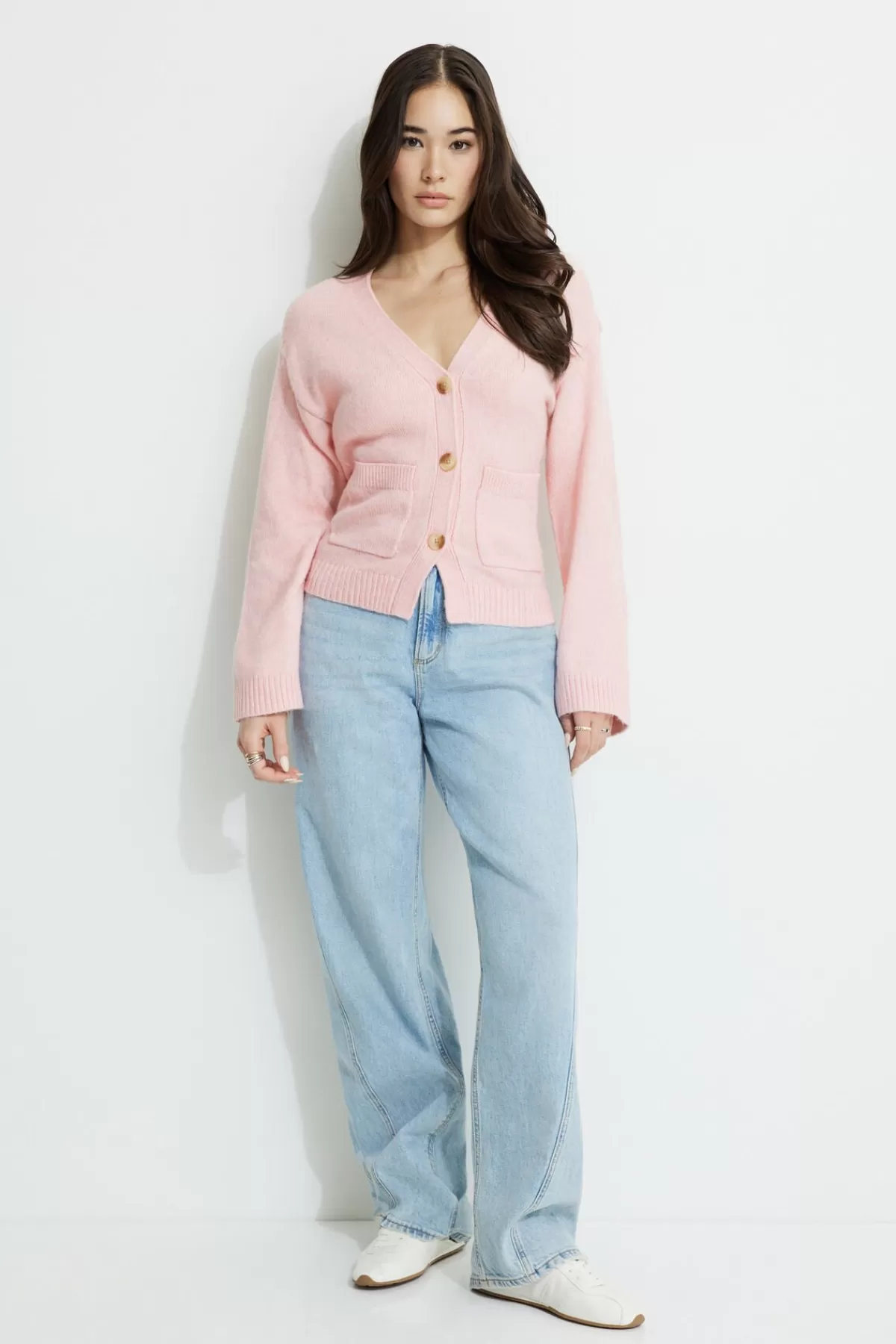 Dynamite V-Neck Button Cardigan PINK Best