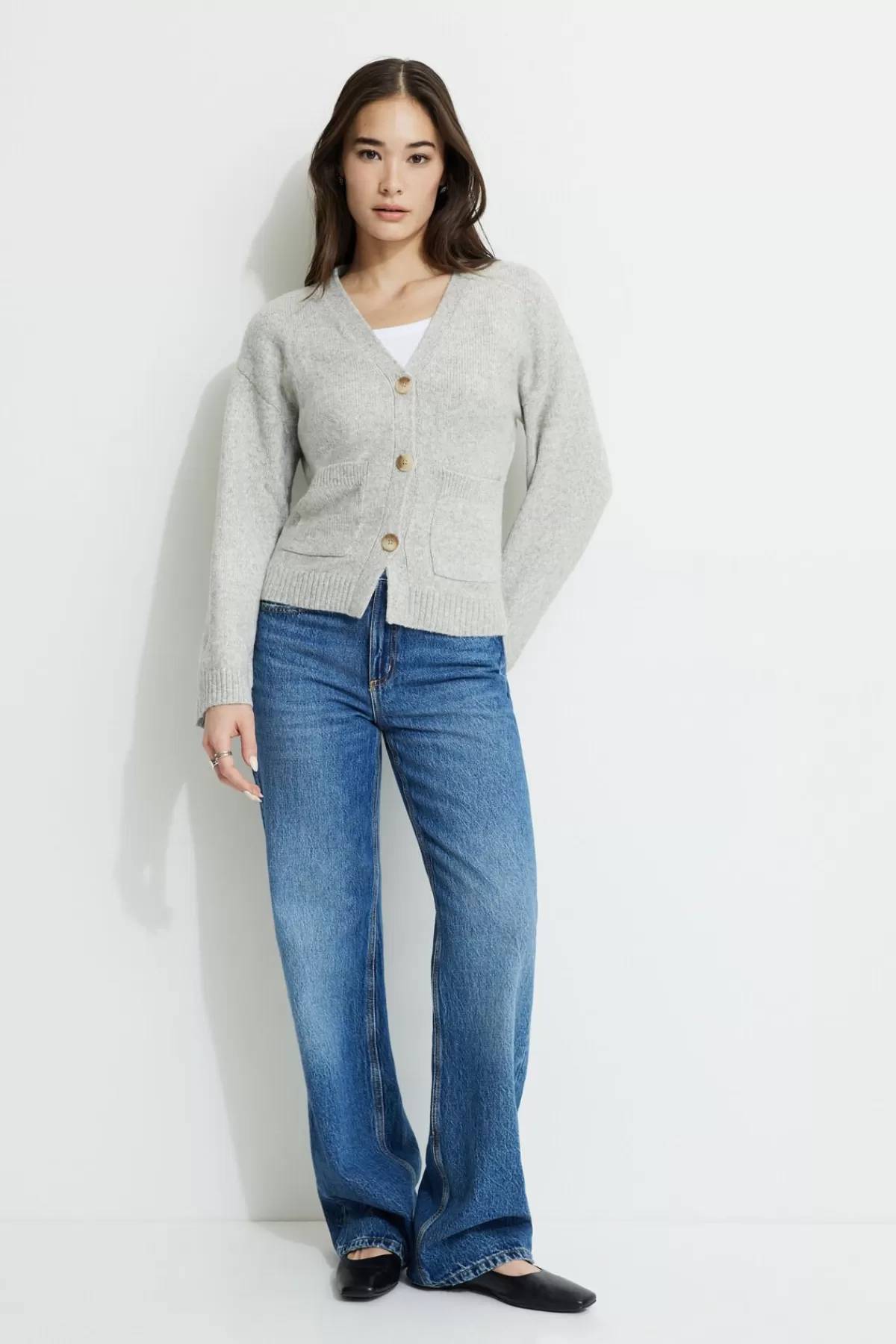 Dynamite V-Neck Button Cardigan Gray Online